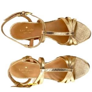Kate Spade Tropez Metallic Cork Platform Heels 9.5 EUC Vacay Cruise Beach